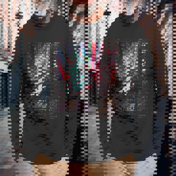 日本のサイバーパンク ヴェイパーウェーブ アニメ 美学 長袖Tシャツ 高齢者への贈り物