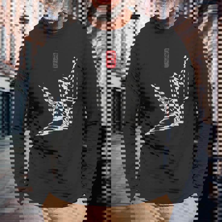 日本のヴィンテージの平和のシンボル折り紙鶴 長袖Tシャツ 高齢者への贈り物