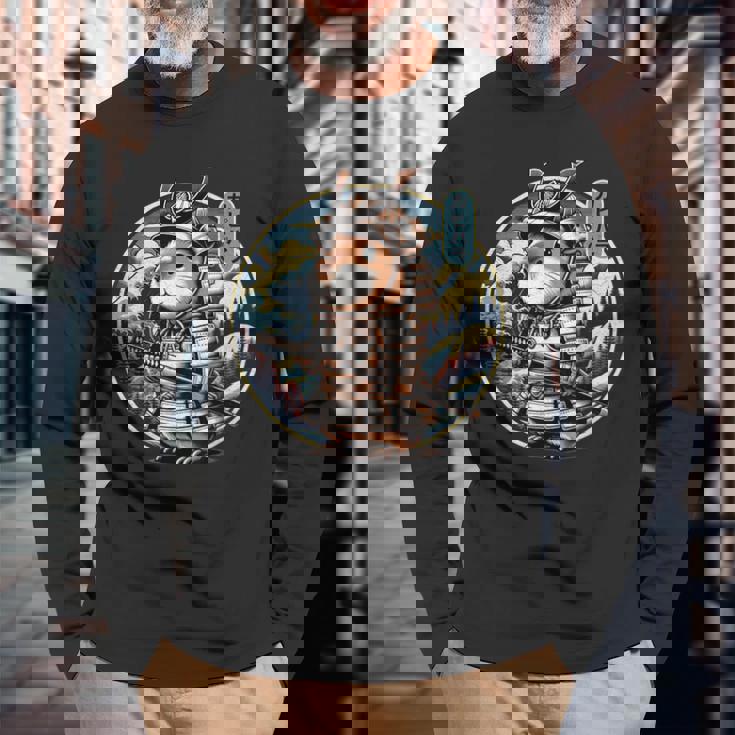 日本の侍カピバラのタトゥー、かわいい忍者カピバラ 長袖Tシャツ 高齢者への贈り物