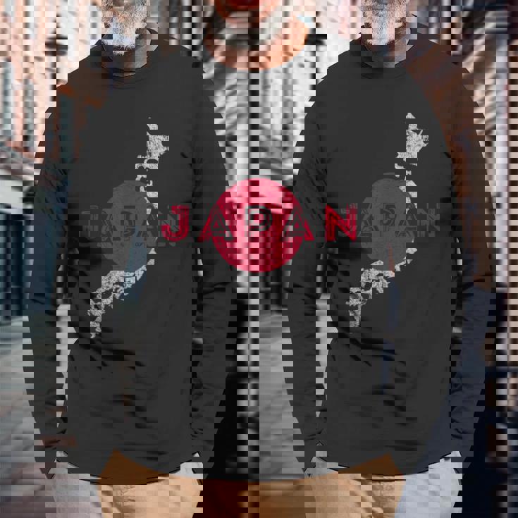 日本の地図と旗 日本のお土産 長袖Tシャツ 高齢者への贈り物