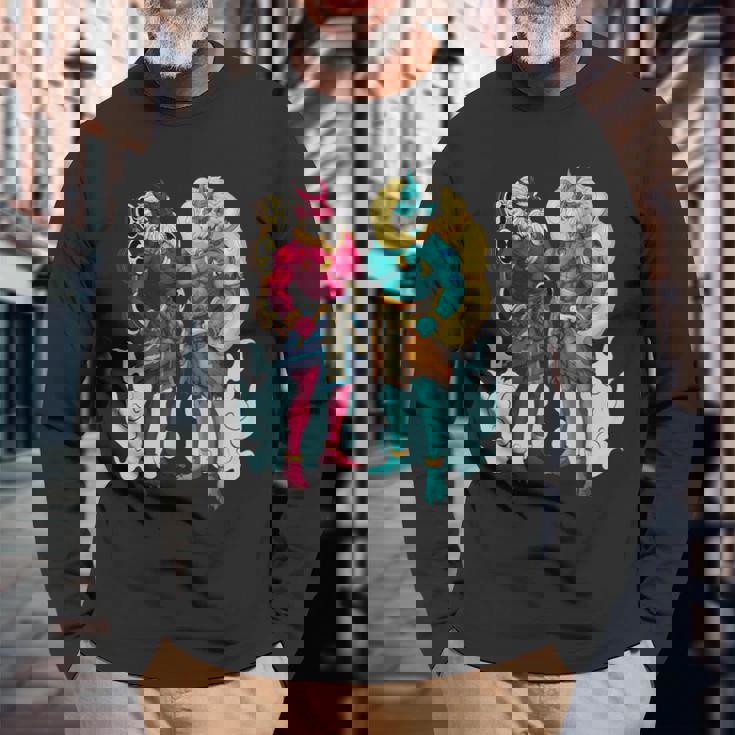 日本の神々 風神と雷神 長袖Tシャツ 高齢者への贈り物