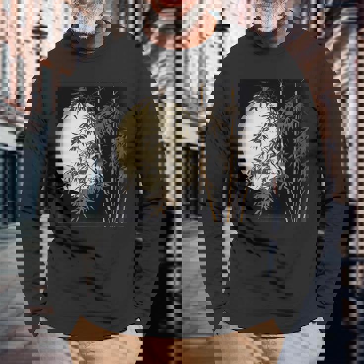 日本の竹と月 長袖tシャツ 長袖Tシャツ 高齢者への贈り物