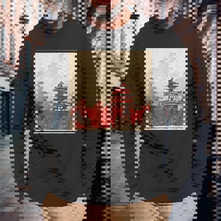 日本アジア アジア 日本風 ヴィンテージ レトロ 自然 長袖Tシャツ 高齢者への贈り物