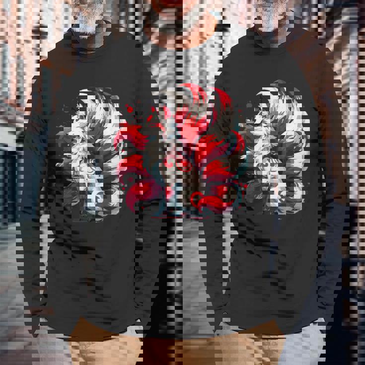 日本アニメ キツネ 九尾 長袖Tシャツ 高齢者への贈り物