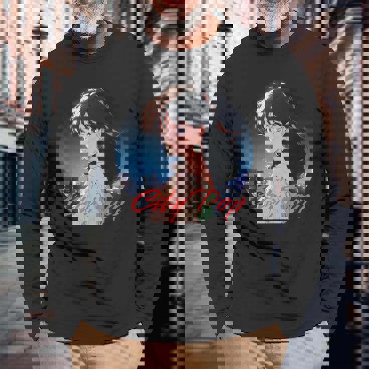 日本アニメ風 シティポップガール 長袖Tシャツ 高齢者への贈り物