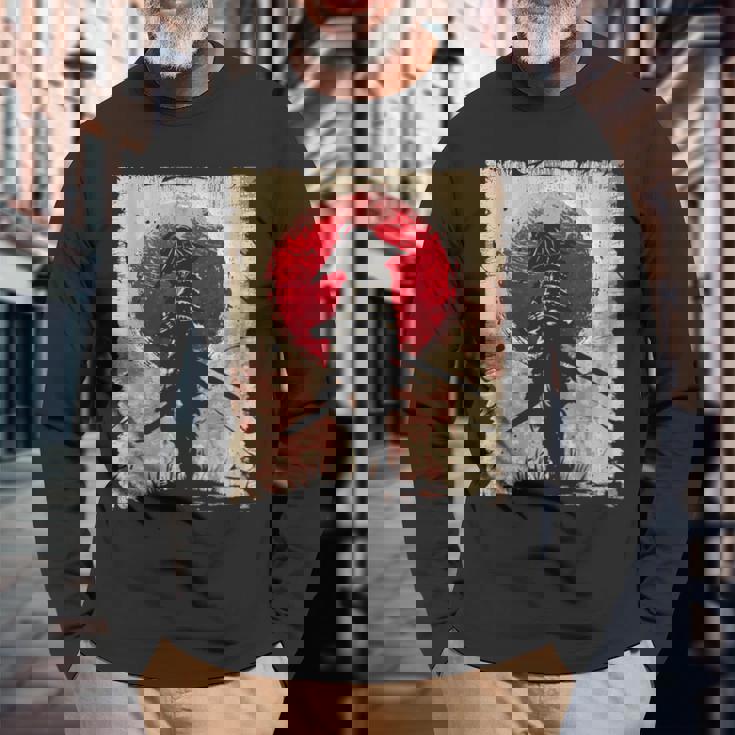 日本アート サムライ ビンテージ ファイター レトロデザイン 長袖Tシャツ 高齢者への贈り物