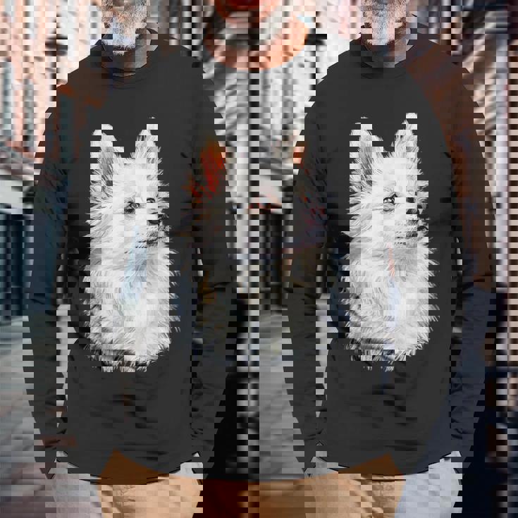 日本スピッツ 犬 グラフィック ペット イラスト 日本スピッツ 長袖Tシャツ 高齢者への贈り物