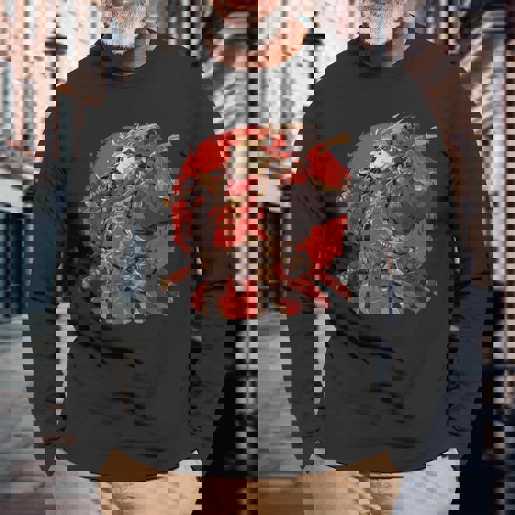 日本美術 パンダ 忍者 浮世絵 アニメ風 サムライパンダ 長袖Tシャツ 高齢者への贈り物