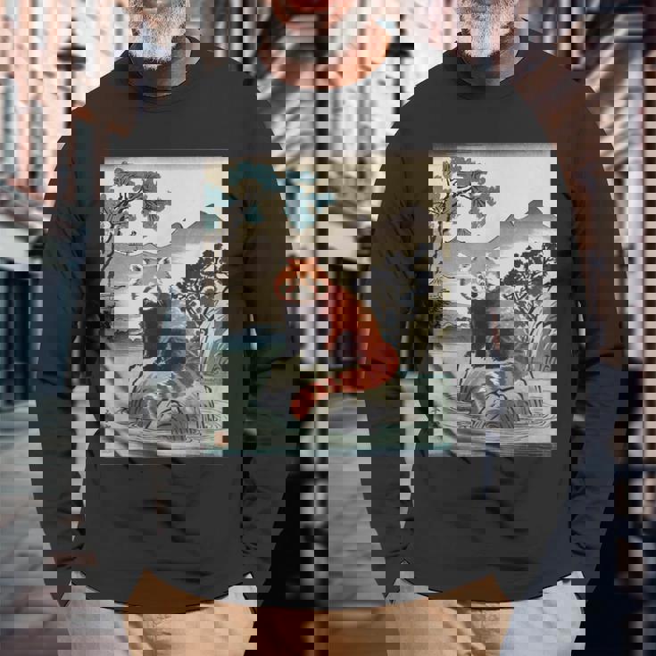 日本美術 レッサーパンダ 京斎 ヴィンテージ 日本 作品 長袖Tシャツ 高齢者への贈り物