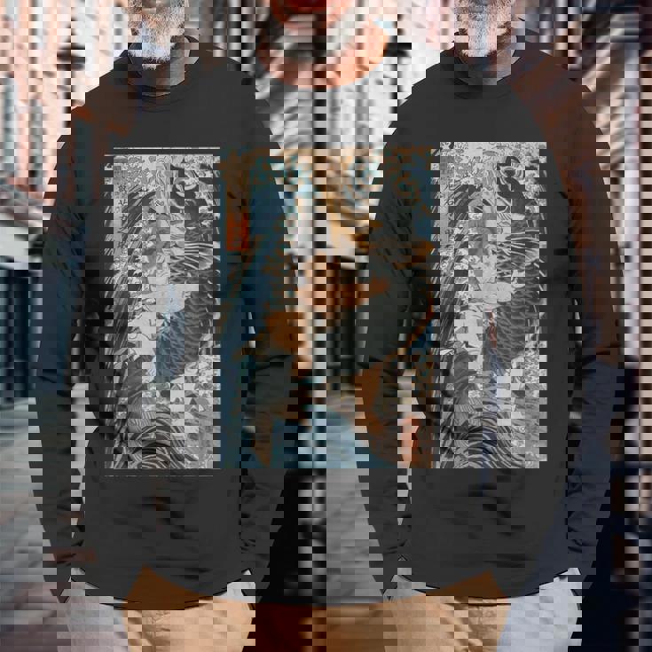 日本美術 戦闘機 相撲 鯉 海波 国吉 浮世絵 長袖Tシャツ 高齢者への贈り物