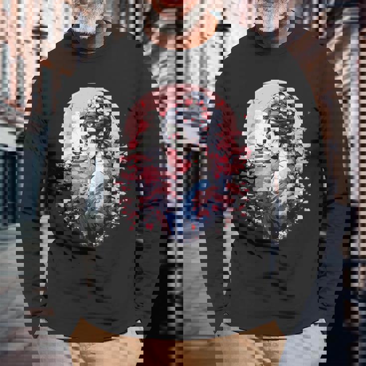 日本美術 浮世絵 アニメ 芸者 桜 富士山 長袖Tシャツ 高齢者への贈り物