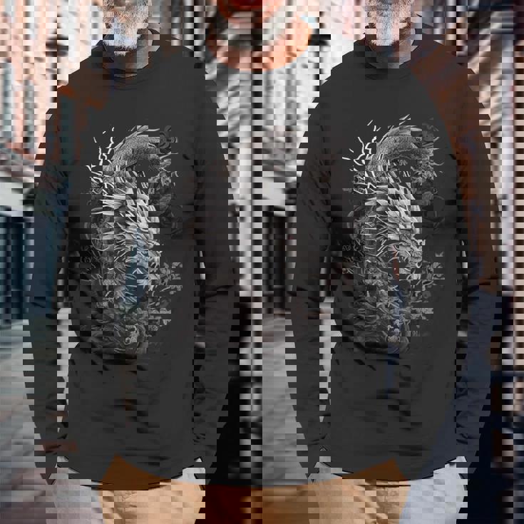 日本龍 タトゥー描画 伝統的な日本のグラフィックtシャツ 長袖Tシャツ 高齢者への贈り物