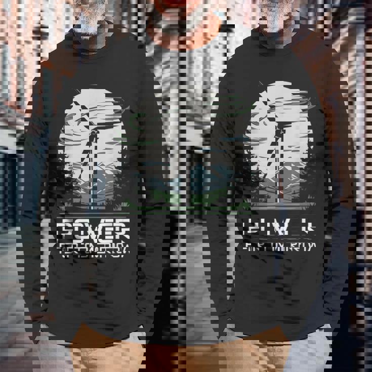 明日地球の日のための風力発電 クリーンエネルギー 風力タービン 長袖Tシャツ 高齢者への贈り物