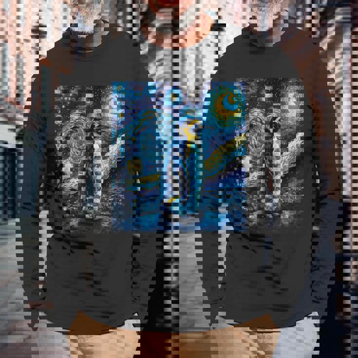 星月夜 ヴィンセント・ヴァン・ゴッホ 絵画 ペンギン 長袖Tシャツ 高齢者への贈り物