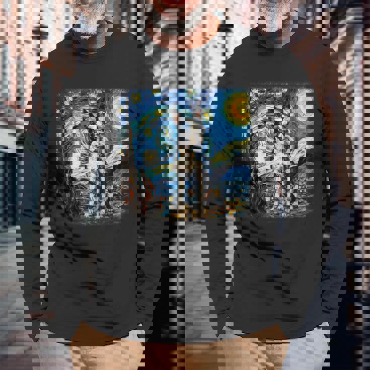 星月夜のヴァンゴッホ ボストンテリア 長袖Tシャツ 高齢者への贈り物