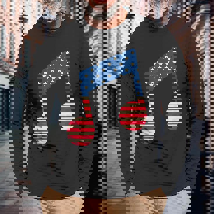 星条旗 アメリカ国旗 音符 長袖Tシャツ 高齢者への贈り物