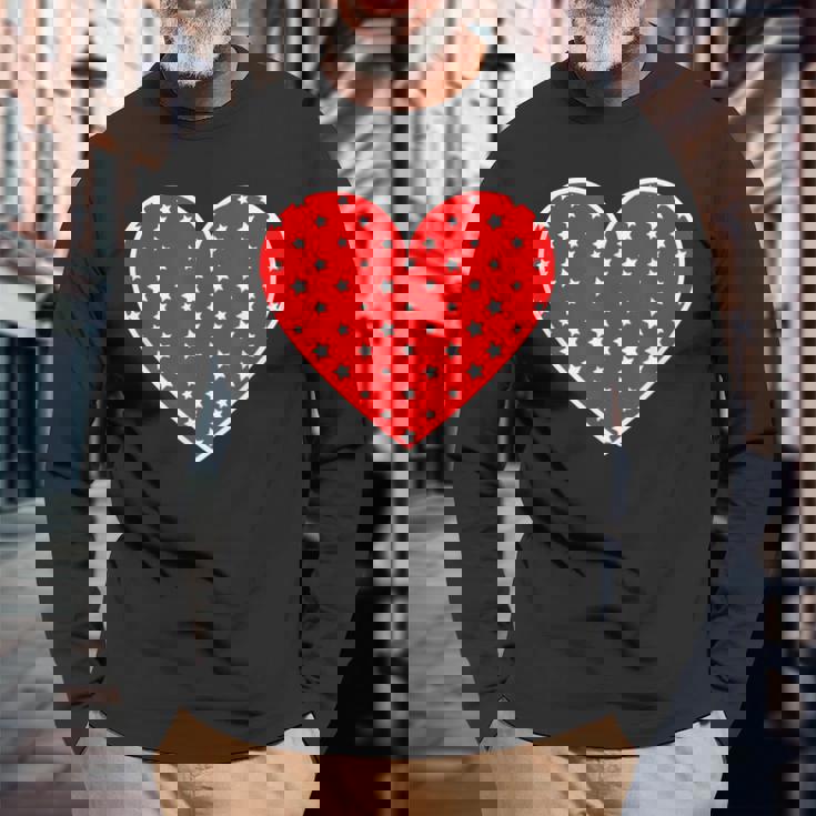 星柄のグラフィックハートプリント。 長袖Tシャツ 高齢者への贈り物