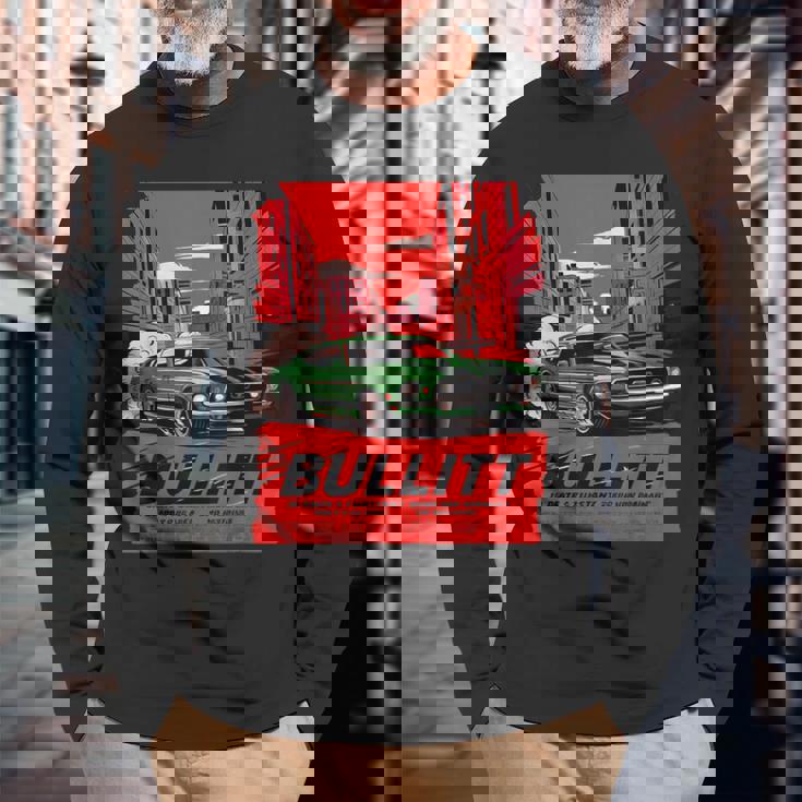 映画 ブリット マッスルカー イラスト 長袖Tシャツ 高齢者への贈り物