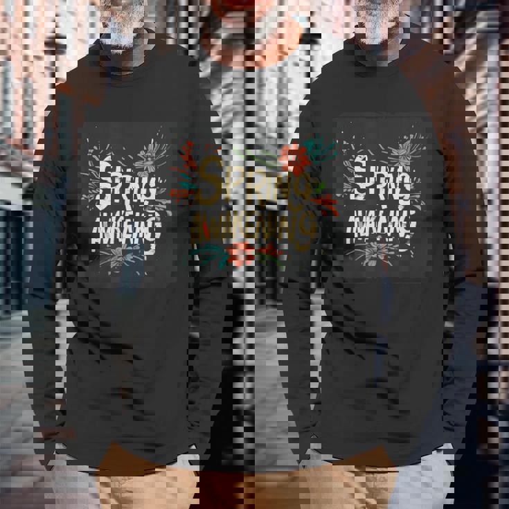 春の目覚めのスピーチデザインの面白いコスチューム。 長袖Tシャツ 高齢者への贈り物