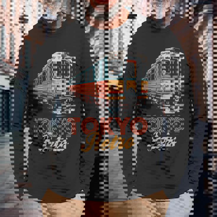 東京 レトロ 電車 日本 ヴィンテージ 列車 旅行 お土産 長袖Tシャツ 高齢者への贈り物