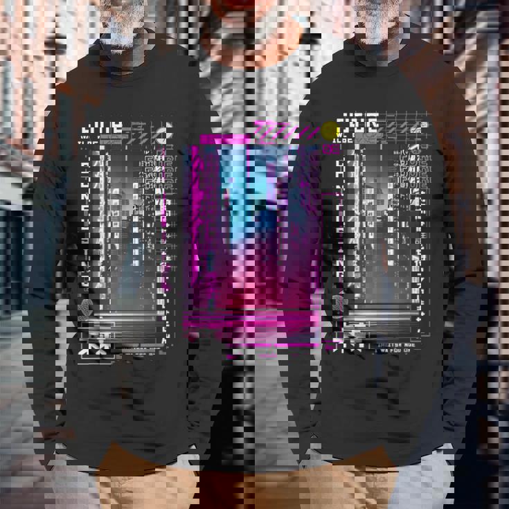 東京サイバーパンク ヴェイパーウェーブ 日本のレトロな雰囲気の美学 長袖Tシャツ 高齢者への贈り物