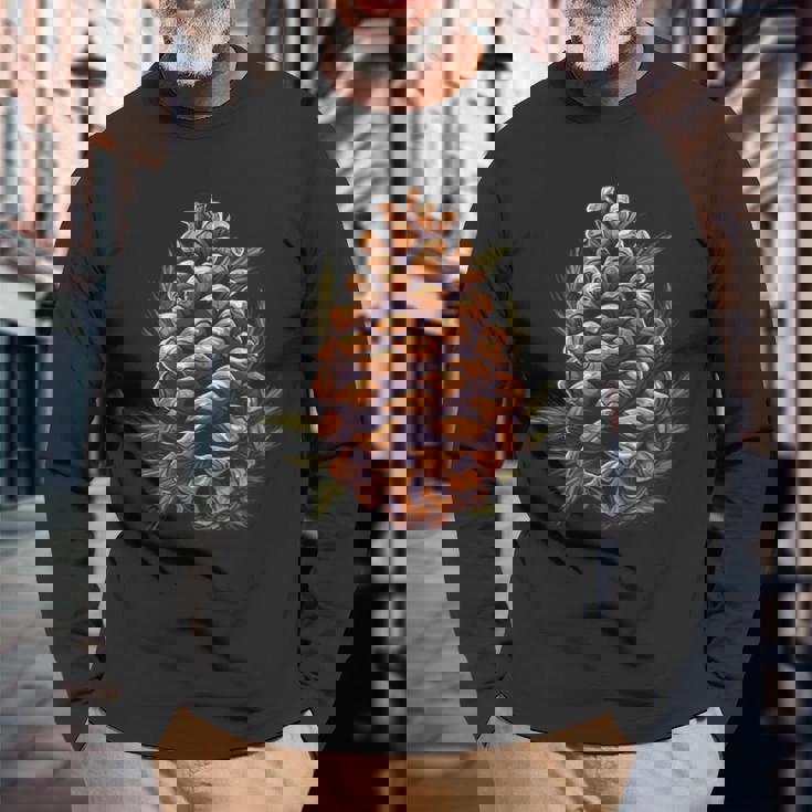 松ぼっくり好きのための涼しい秋の季節 長袖Tシャツ 高齢者への贈り物