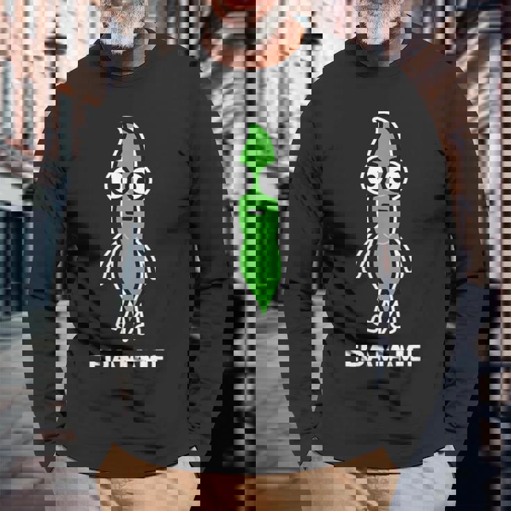 枝豆 えだまめ 顔 イラスト かわいい おもしろ 面白い 簡単 シンプル ゆるい 野菜 長袖Tシャツ 高齢者への贈り物