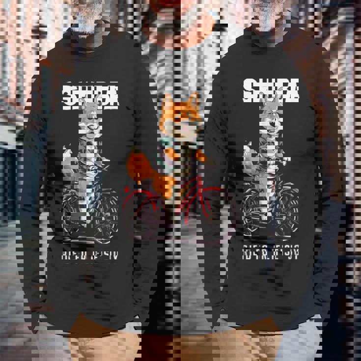 柴犬 いぬ イラスト 柴犬好き 犬好き 自転車 かわいい おもしろ レトロ Ride For Life's Joy 長袖Tシャツ 高齢者への贈り物