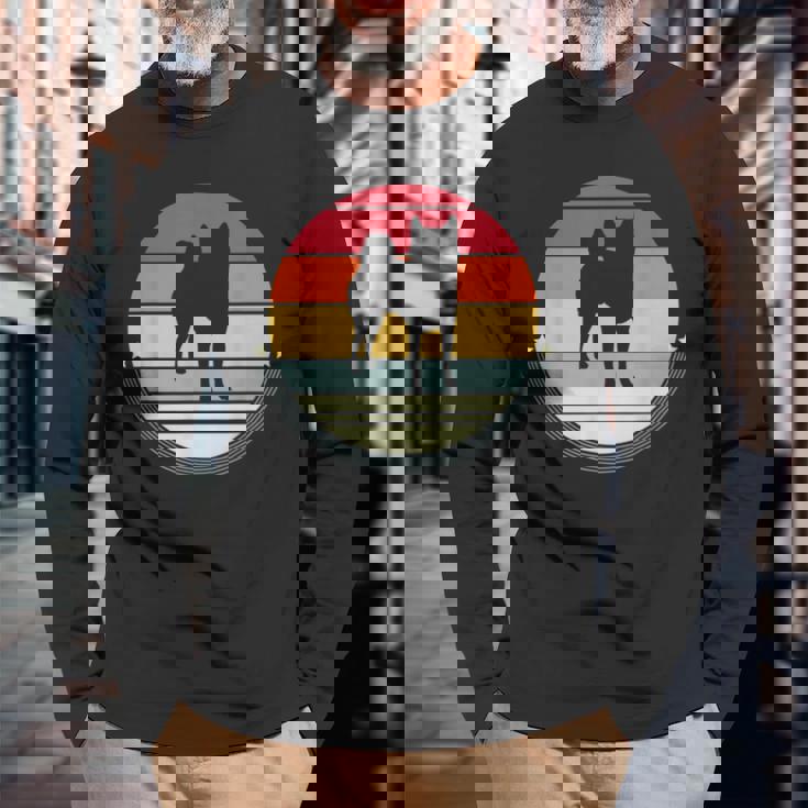 柴犬 シルエット レトロ ヴィンテージ 犬 オーナー レディース メンズ 長袖Tシャツ 高齢者への贈り物