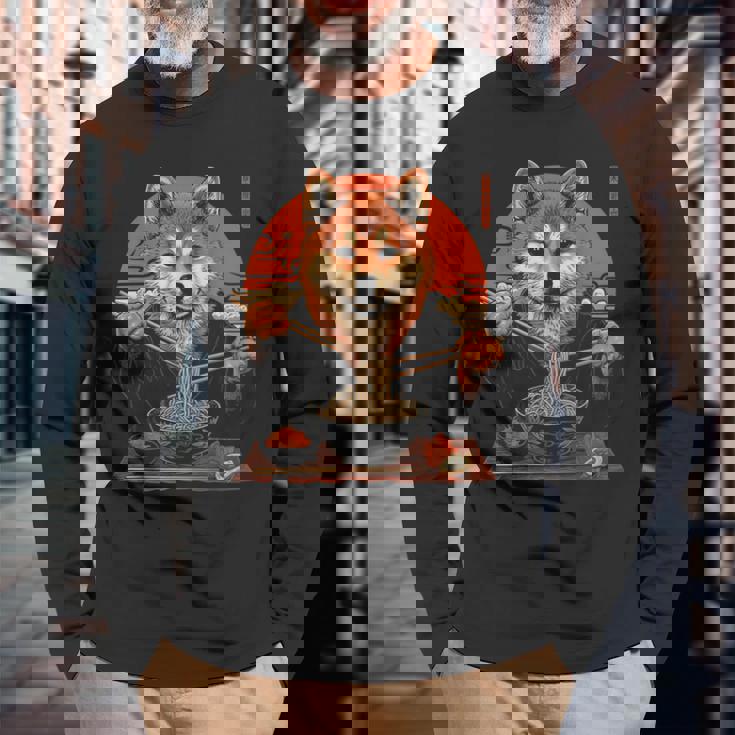 柴犬 ラーメン 麺 日本犬好き アニメ デザイン 長袖Tシャツ 高齢者への贈り物