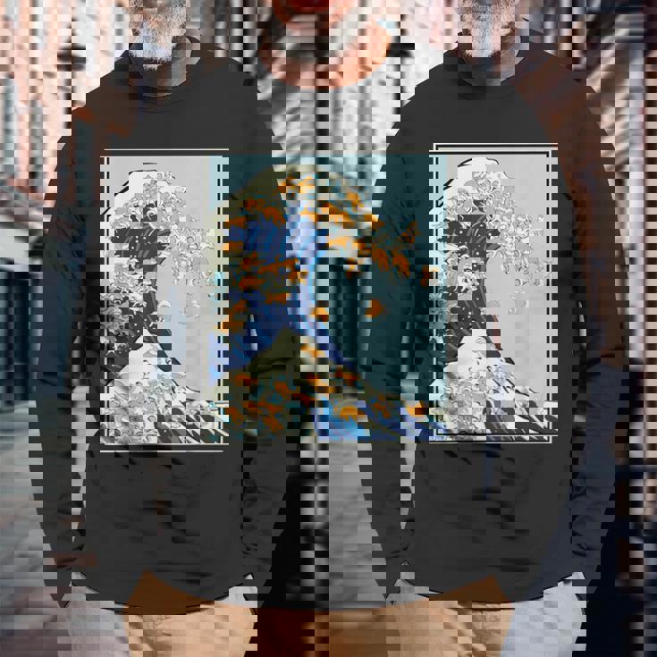 柴犬 大波 日本 神奈川 北斎 犬 動物 長袖Tシャツ 高齢者への贈り物