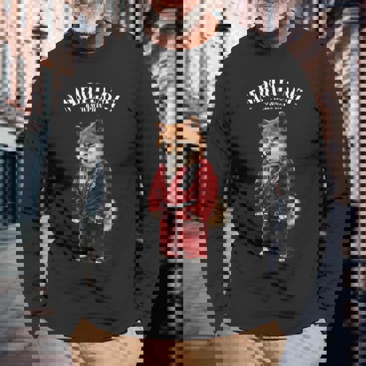 柴犬 柔道空手師 赤柔道師 長袖Tシャツ 高齢者への贈り物