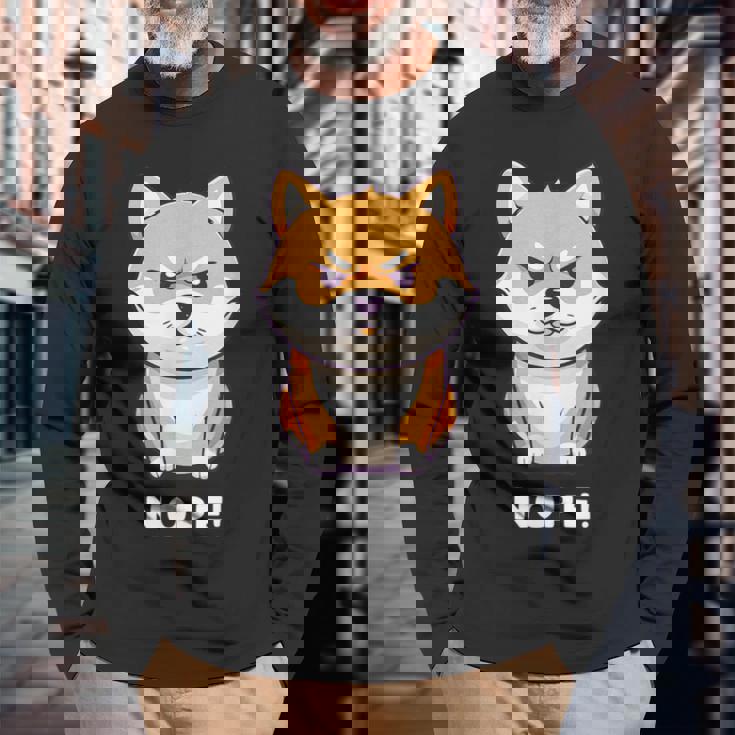 柴犬 犬 赤柴 怒柴 拒否柴 嫌です 怒った犬 かわいい おもしろ 長袖Tシャツ 高齢者への贈り物