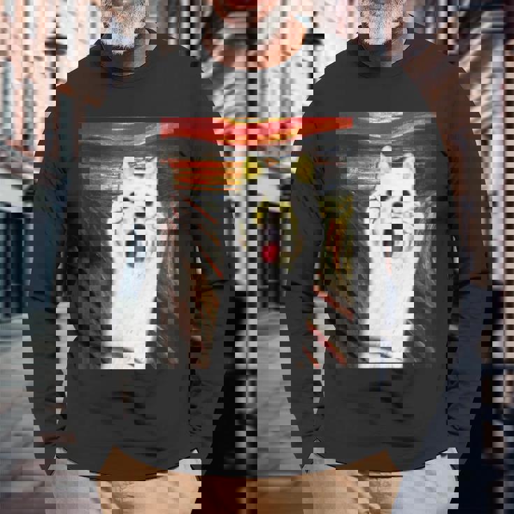 柴犬 面白いtシャツ 犬 ムンクの叫び かわいい メンズ 子供 おもしろ 服 グッズ ネタ わんこ イヌ 長袖Tシャツ 高齢者への贈り物