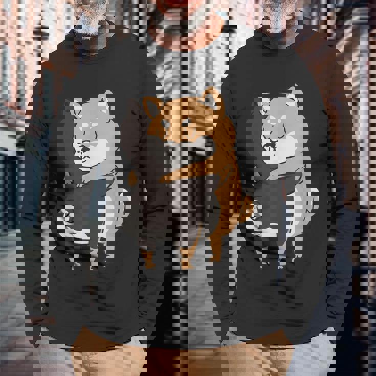 柴犬ハグ 長袖Tシャツ 高齢者への贈り物