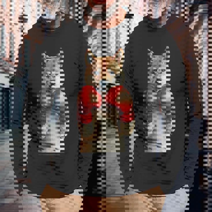 柴犬ボクシング 長袖tシャツ 長袖Tシャツ 高齢者への贈り物