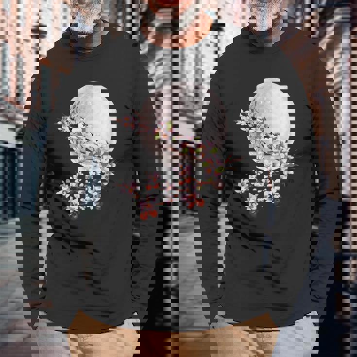 桜 花 満月 さくら 日本文化 長袖Tシャツ 高齢者への贈り物