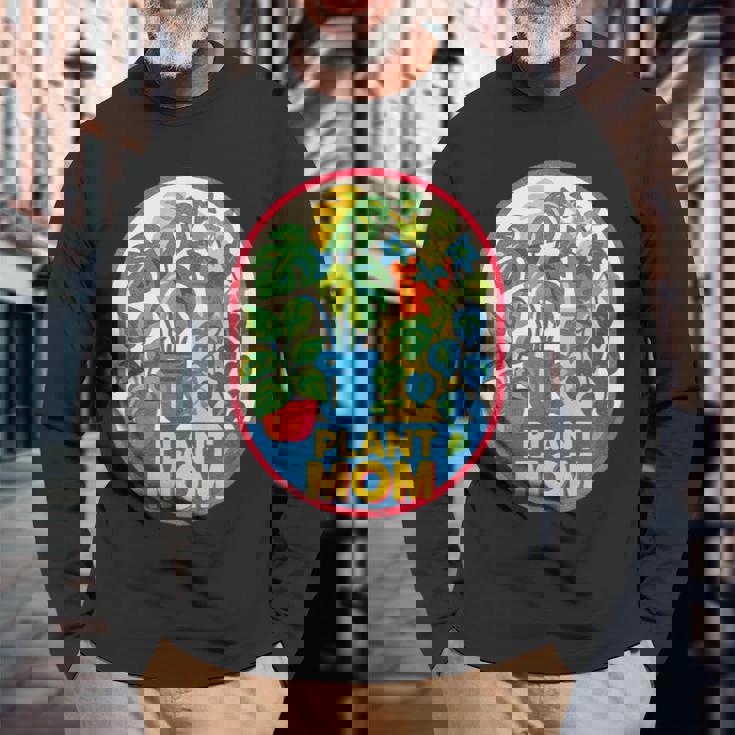 植物 ママ イラスト ポトス モンステラ 観葉植物愛好家 長袖Tシャツ 高齢者への贈り物