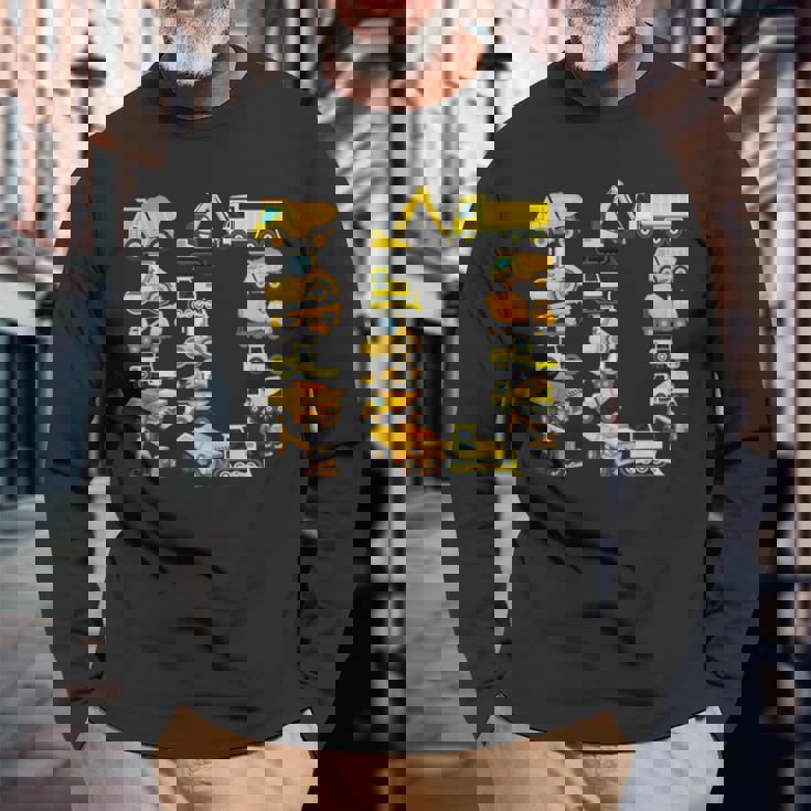 楽しい建設トラック 10歳の誕生日パーティー 男の子 10歳 長袖Tシャツ 高齢者への贈り物