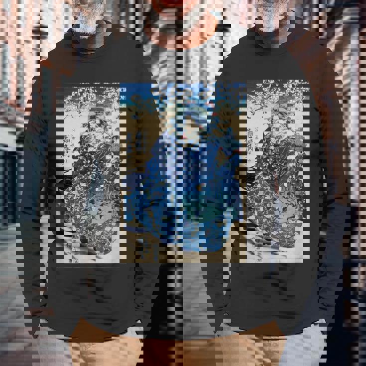 歌川国芳 ヴィンテージ 浮世絵優女 長袖Tシャツ 高齢者への贈り物