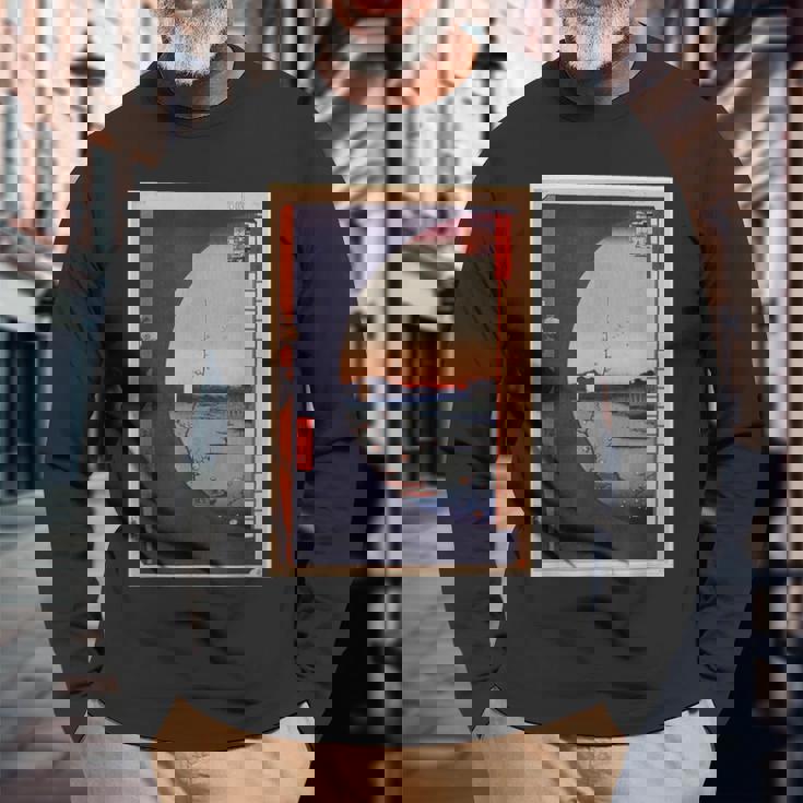 歌川広重 面白いtシャツ 名所江戸百景 絵画 アート メンズ 面白い 服 美術 グッズ 木版画 浮世絵 長袖Tシャツ 高齢者への贈り物