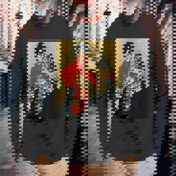 歌舞伎 俳優 日本劇出演者 四世片岡市蔵 上使の弁慶 役者絵 長袖Tシャツ 高齢者への贈り物