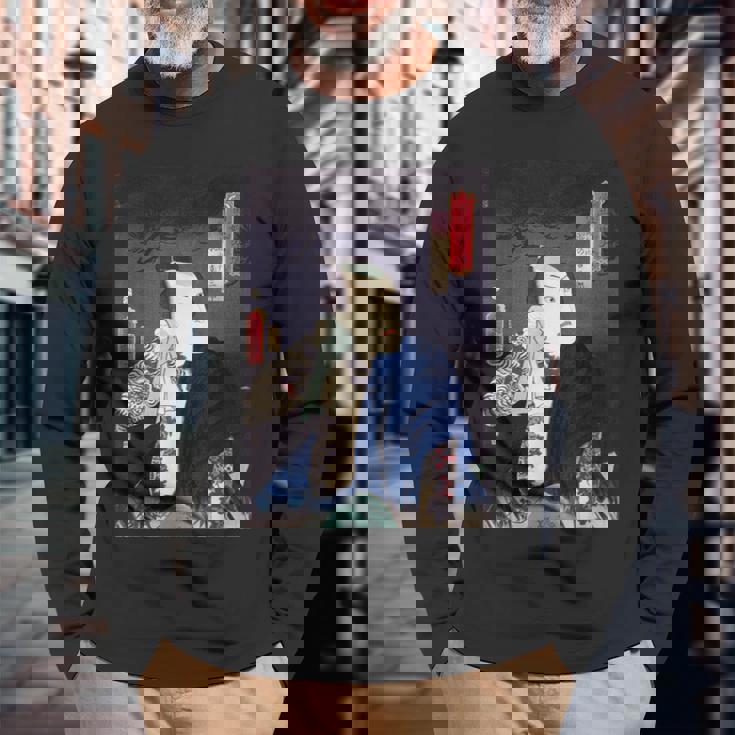 武士 歌舞伎 ヴィンテージ 日本の浮世絵 木版画 長袖Tシャツ 高齢者への贈り物