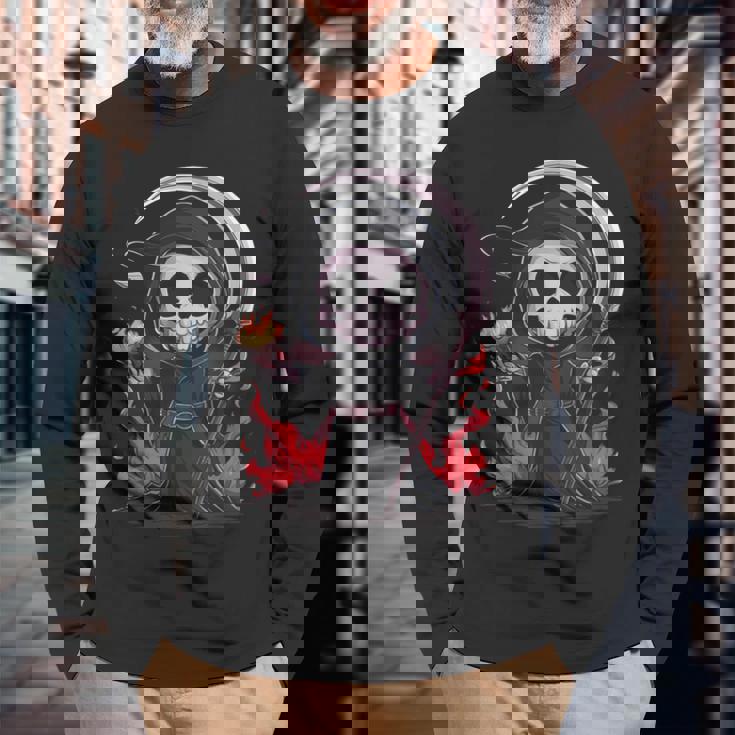 死神 スケルトン ハロウィン コスチューム 不気味 怖い 長袖Tシャツ 高齢者への贈り物