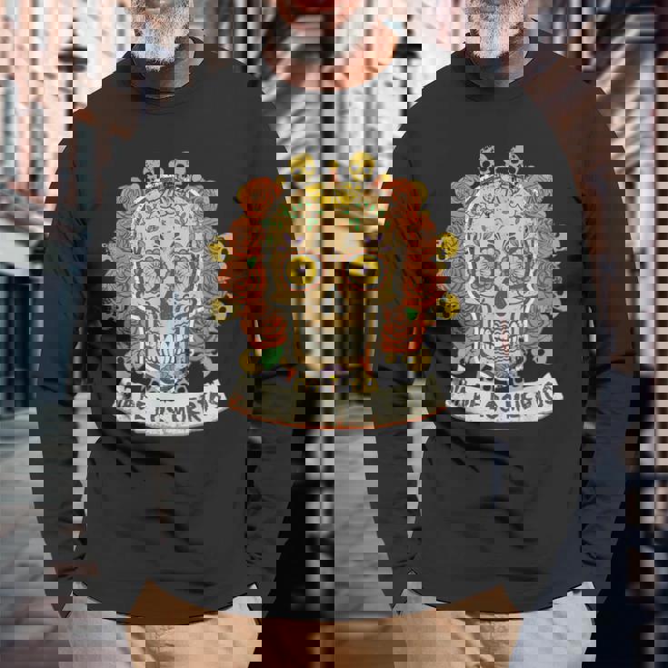 死者の日メキシカンシュガースカルフローラルセレブレーション 長袖Tシャツ 高齢者への贈り物