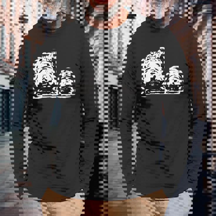 気持ちよく寝ている柴犬たち かわいい黒柴 柴犬イラスト 長袖Tシャツ 高齢者への贈り物