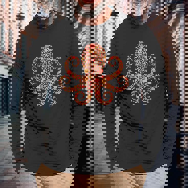 水玉タコtシャツ 楽しいオレンジ国際ドットデー 長袖Tシャツ 高齢者への贈り物