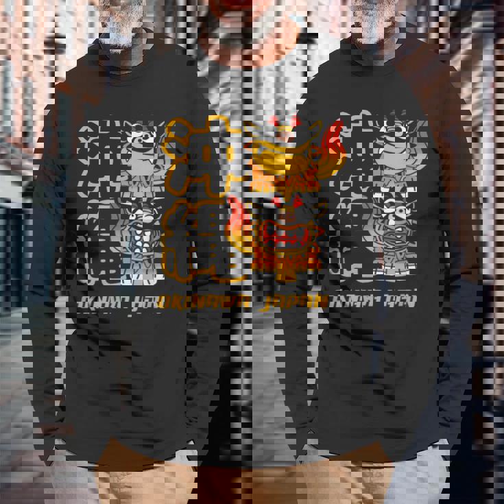 沖縄ジャパン シーサーガーディアンライオンズ 沖縄 日本語漢字 長袖Tシャツ 高齢者への贈り物