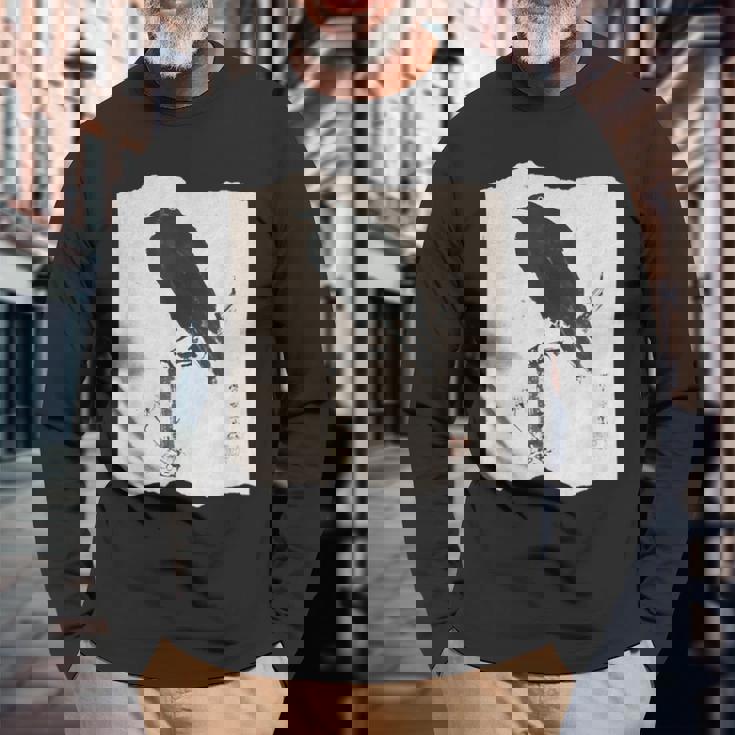 河鍋暁斎のカラス 浮世絵 日本画 日本文化 烏 長袖Tシャツ 高齢者への贈り物