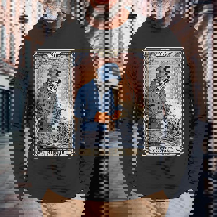 溶接機 溶接 タロット カード スケルトン 面白い 金属製 労働者 長袖Tシャツ 高齢者への贈り物